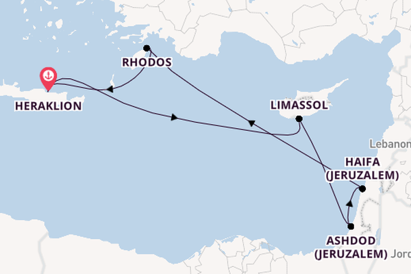 Oostelijke Middellandse Zee vanaf Heraklion, Griekenland met de Mein Schiff 4