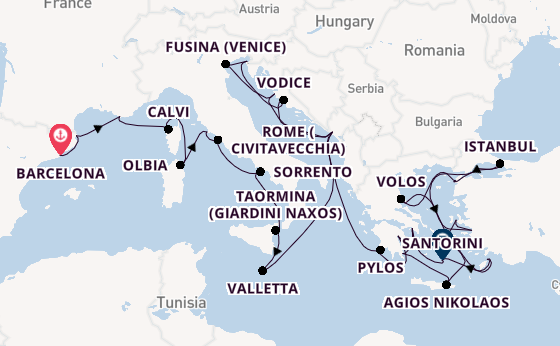 Mediterranean Sea from Barcelona, Spain with the Seabourn Ovation 