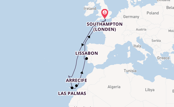 Canarische Eilanden vanaf Southampton (Londen), Engeland met de Queen Anne