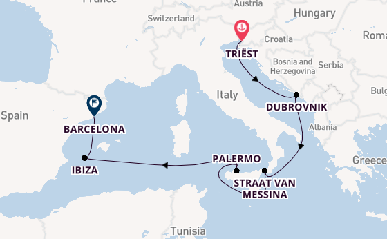 Westelijke Middellandse Zee vanaf Triëst, Italië met de Queen Elizabeth