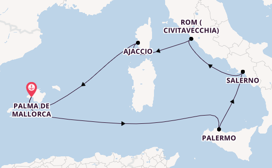 Westliches Mittelmeer ab Palma de Mallorca, Spanien auf der Mein Schiff 4