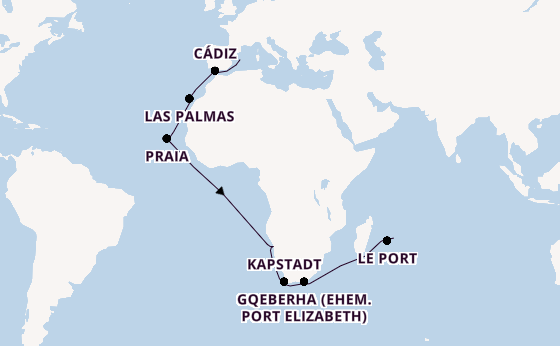 Südliches Afrika ab Palma de Mallorca, Spanien auf AIDAstella