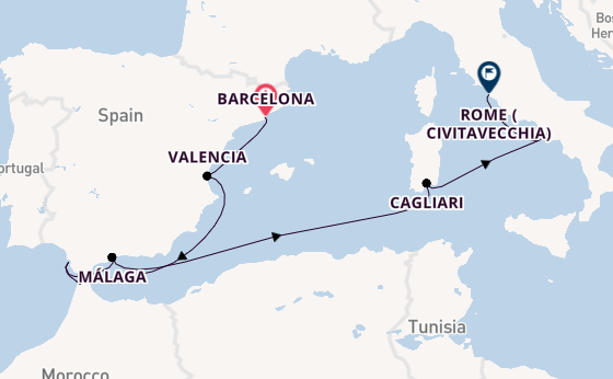 Western Mediterranean from Barcelona, Spain with the Zuiderdam