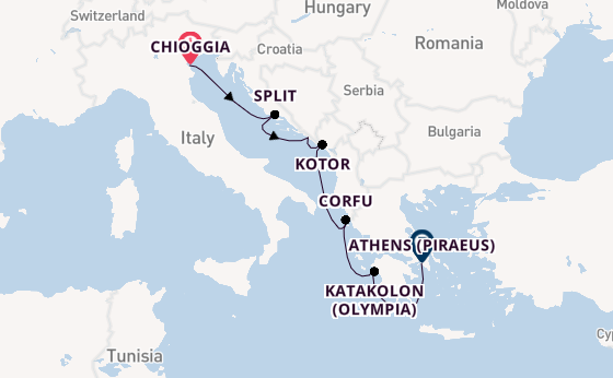 Eastern Mediterranean from Chioggia, Italy with the Viking Star