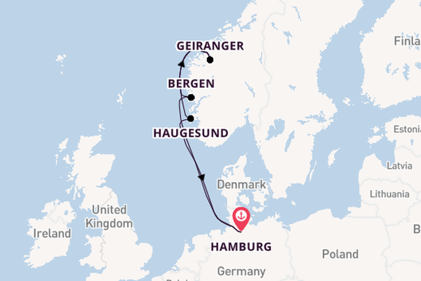 Noorwegen vanaf Hamburg, Duitsland met AIDAprima