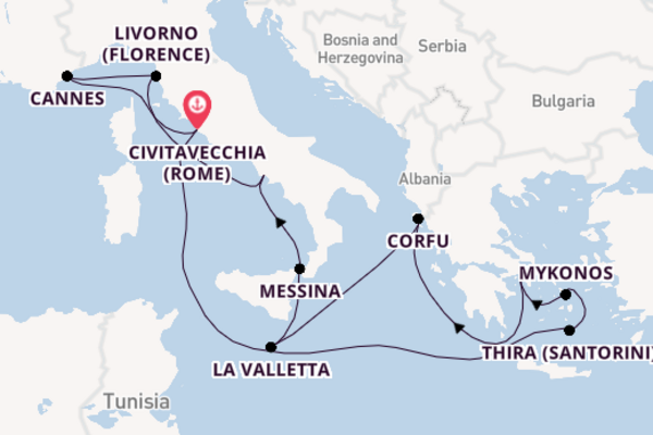 12daagse cruise vanaf Civitavecchia (Rome)
