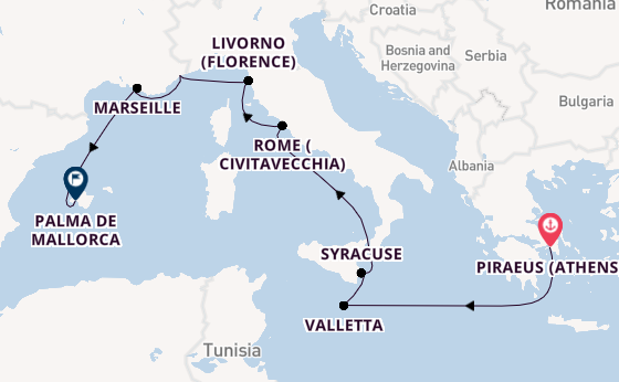 Western Mediterranean from Piraeus (Athens), Greece with the EUROPA