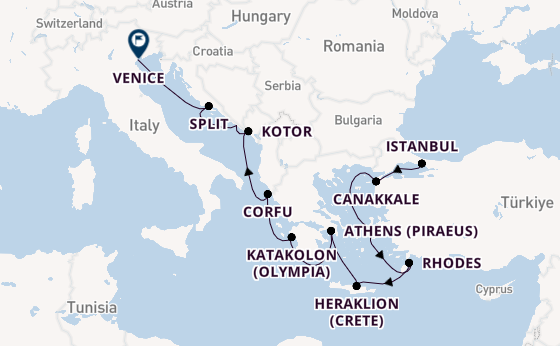Eastern Mediterranean from Istanbul, Turkey with the Viking Sky