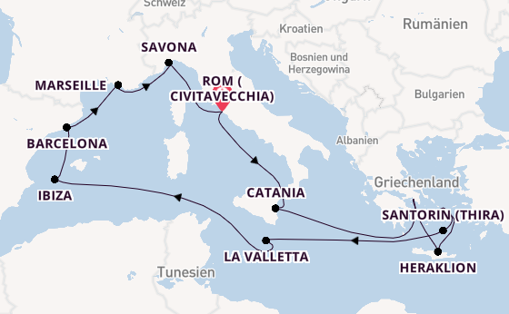 Mittelmeer ab Civitavecchia (Rom), Italien auf der Costa Fascinosa