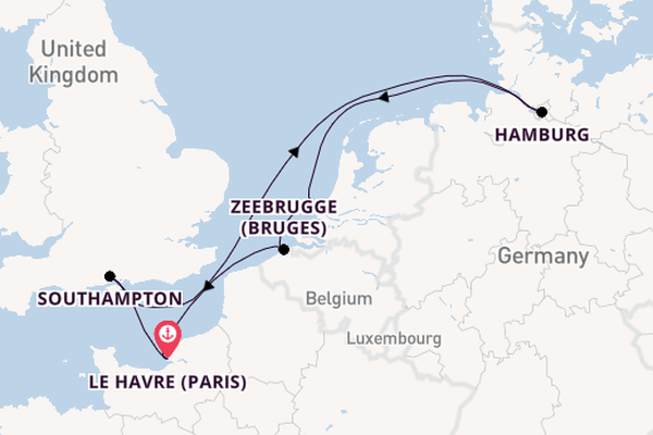 British Isles from Le Havre (Paris), France with the MSC Poesia