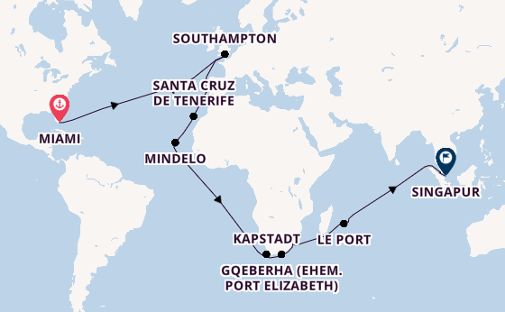 Weltreise ab Miami auf der Queen Elizabeth