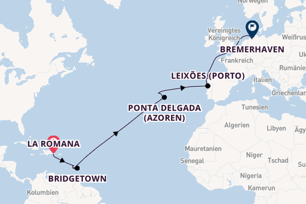 Karibik ab La Romana, Dominikanische Republik auf der Mein Schiff 2