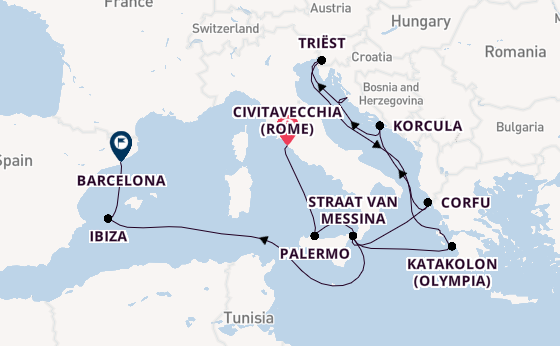 Middellandse Zee vanaf Civitavecchia (Rome), Italië met de Queen Elizabeth