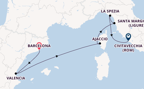 Westliches Mittelmeer ab Barcelona, Spanien auf der Queen Elizabeth