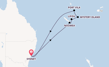 Zuidelijke Stille Oceaan vanaf Sydney, Australië met de Carnival Splendor