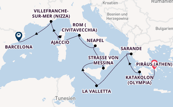 Mittelmeer ab Piräus (Athen), Griechenland auf der Oosterdam