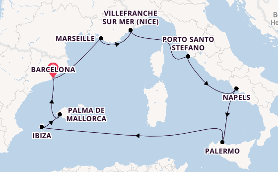 Westelijke Middellandse Zee vanaf Barcelona, Spanje met de EXPLORA I