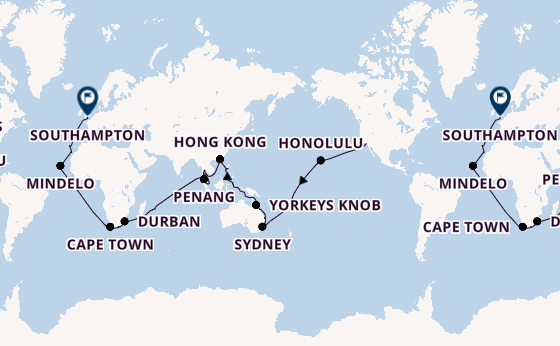Round-the-World Trip from Los Angeles, California, USA with the Queen Anne
