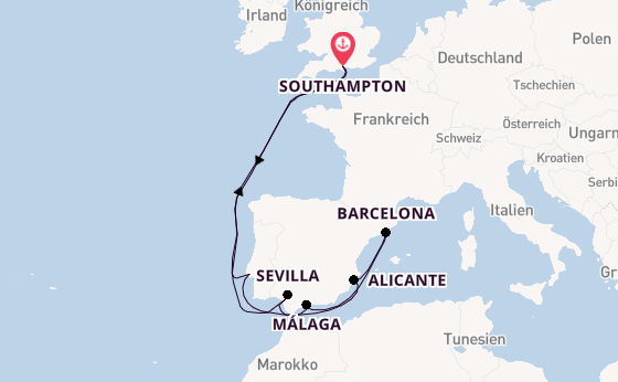 Westliches Mittelmeer ab Southampton, Großbritannien auf der Queen Victoria