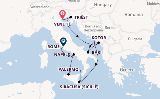 Westelijke Middellandse Zee vanaf Venetië, Italië met de Silver Nova