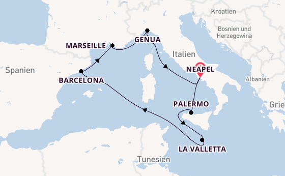 Westliches Mittelmeer ab Neapel, Italien auf der MSC Seashore