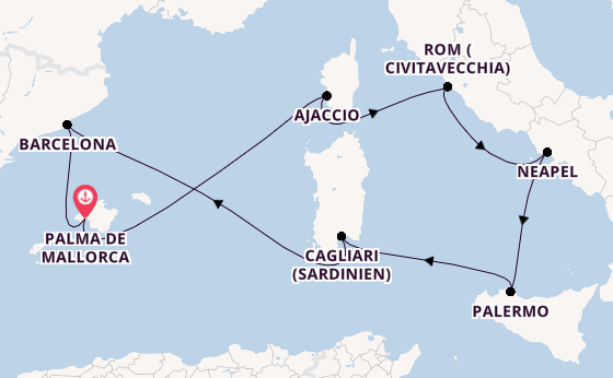 Westliches Mittelmeer ab Palma de Mallorca, Spanien auf der Mein Schiff Flow