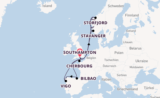 Norwegen ab Southampton, Großbritannien auf der Arvia