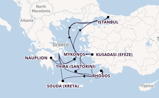 Oostelijke Middellandse Zee vanaf Athene (Piraeus), Griekenland met de Oosterdam