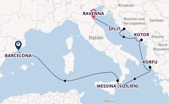 Mittelmeer ab Ravenna, Italien auf der Norwegian Gem