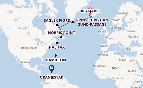 trans-Atlantisch vanaf Reykjavik, IJsland met de Seabourn Pursuit