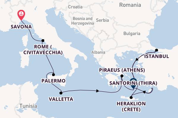 Mediterranean from Savona, Italy with the Costa Fortuna