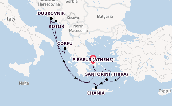 Eastern Mediterranean from Piraeus (Athens), Greece with the Scarlet Lady