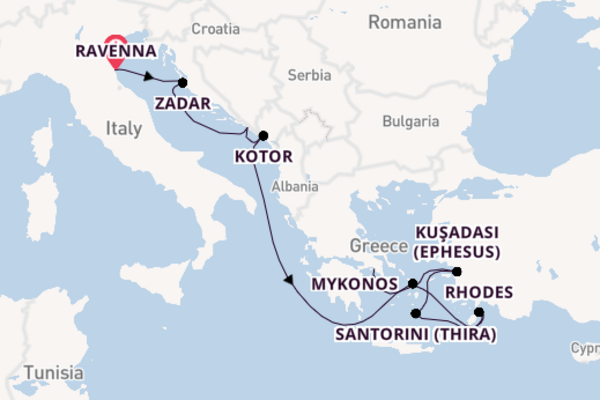 Eastern Mediterranean from Ravenna, Italy with the Celebrity Eclipse