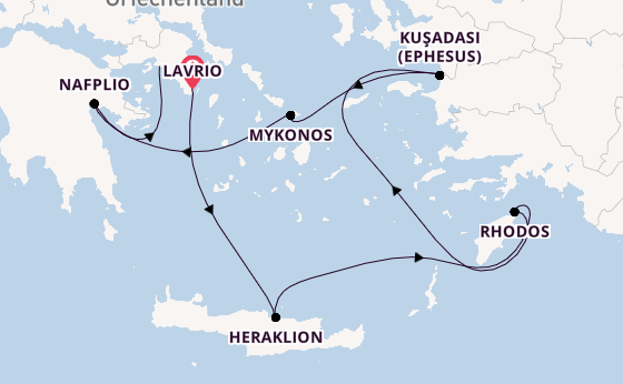 Östliches Mittelmeer ab Lavrio, Griechenland auf der Silver Nova