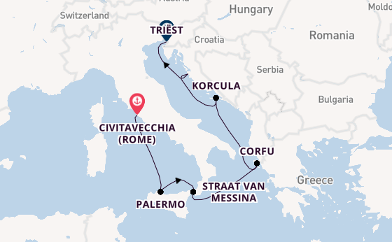 Middellandse Zee vanaf Civitavecchia (Rome), Italië met de Queen Elizabeth