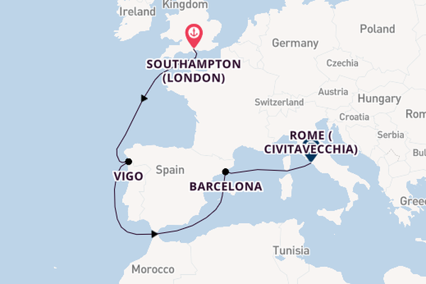 Western Mediterranean from Southampton, England with the Queen Mary 2