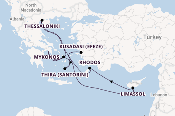 Oostelijke Middellandse Zee vanaf Athene (Piraeus), Griekenland met de Celebrity Infinity