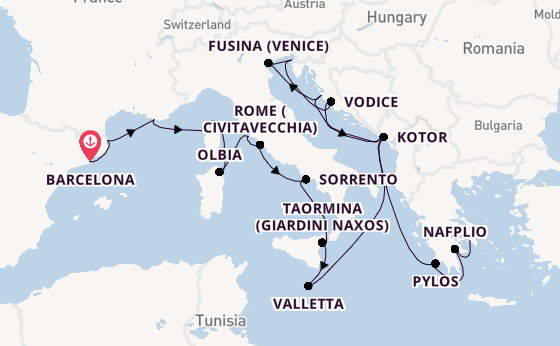 Mediterranean Sea from Barcelona, Spain with the Seabourn Ovation 