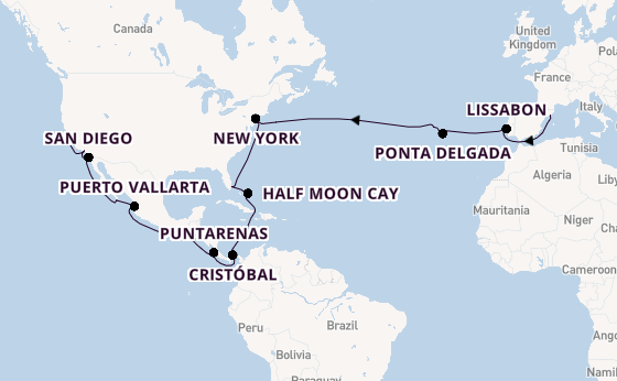 trans-Atlantisch vanaf Barcelona, Spanje met de Costa Deliziosa