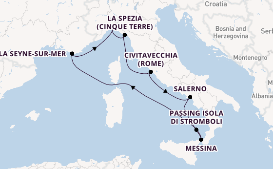 Westelijke Middellandse Zee vanaf Genua, Italië met de Costa Fascinosa
