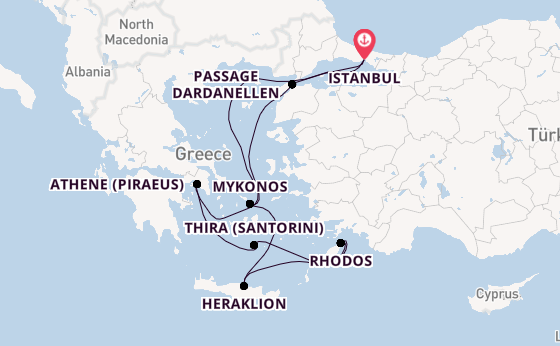 Oostelijke Middellandse Zee vanaf Istanbul, Turkije met de Costa Pacifica