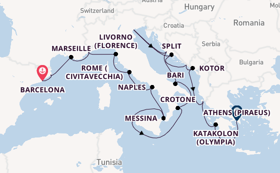 Mediterranean Sea from Barcelona, Spain with the Viking Jupiter