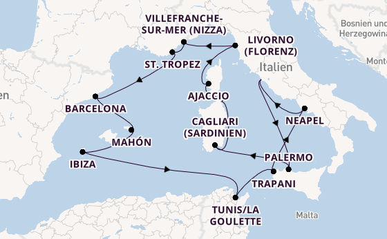 Westliches Mittelmeer ab Civitavecchia (Rom), Italien auf der Explora VI
