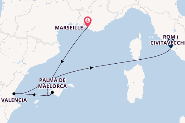 Westliches Mittelmeer ab Marseille, Frankreich auf der MSC Lirica