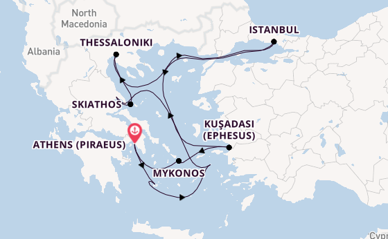Eastern Mediterranean from Athens (Piraeus), Greece with the Silver Shadow