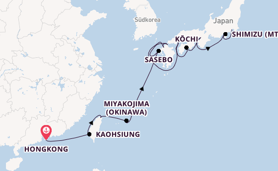 Japan ab Hongkong, China auf der Norwegian Jade