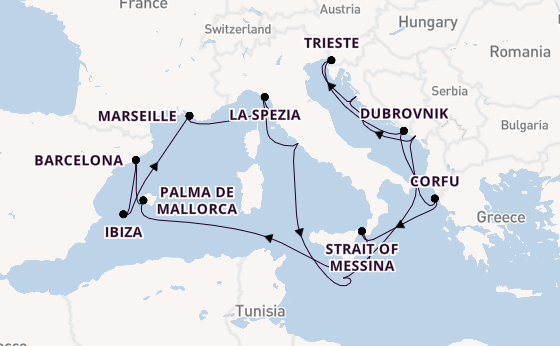 Mediterranean Sea from Rome (Civitavecchia), Italy with the Queen Elizabeth