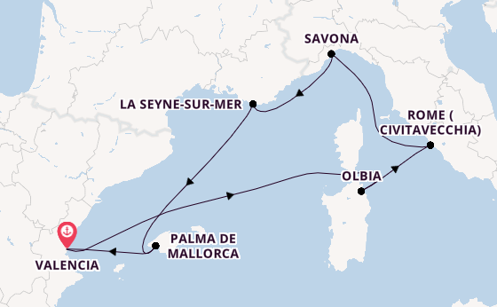Western Mediterranean from Valencia, Spain with the Costa Pacifica