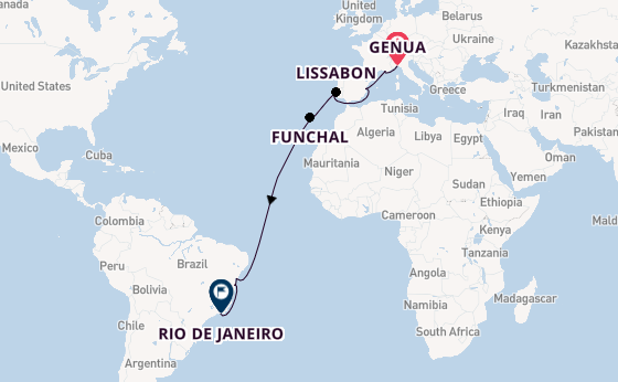trans-Atlantisch vanaf Genua, Italië met de MSC Musica