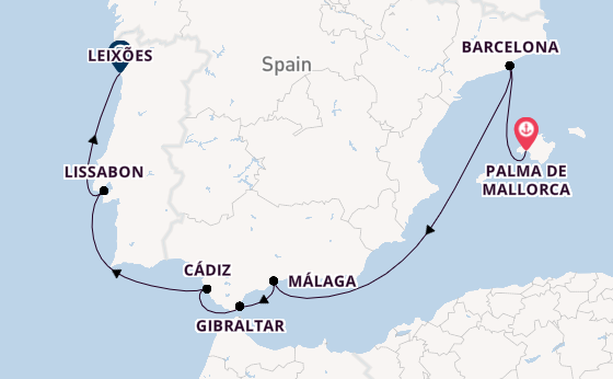 Westelijke Middellandse Zee vanaf Palma de Mallorca, Mallorca, Spanje met de Mein Schiff 6